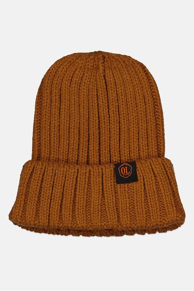 Outdoor Life Men Brand Logo Knitted Beanie, Brown