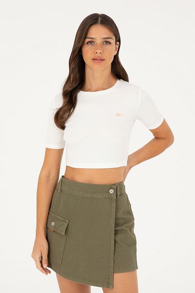 U.S. Polo Assn. Tricou crop ecru pentru femei 50281813-VR019