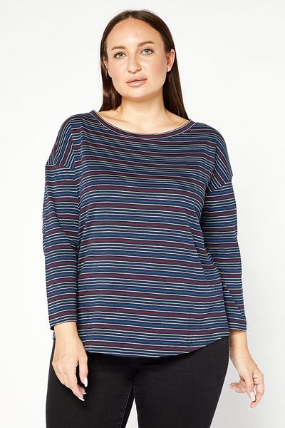Esprit Women Round Neck Long Sleeve Striped T-Shirt, Navy Combo