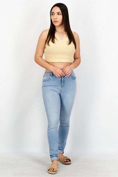 NA-KD Women Regular Fit Wash Stretchable Denim Jeans, Light Blue