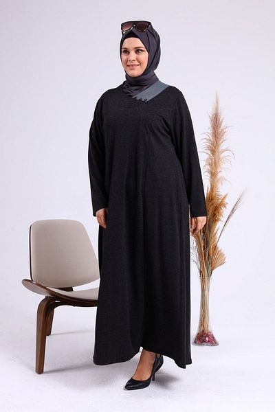 Ferace Μακρύ φόρεμα με ρούχα Hijab μεγάλου μεγέθους Γυναικείο γιακά φεγγαριού μαύρο