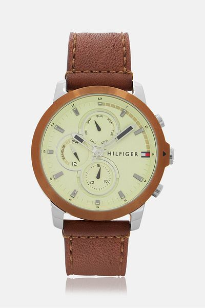 Tommy Hilfiger Men 1792053 Leather Strap Watch, 45mm, Brown