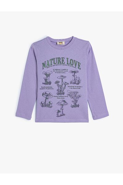 Koton Long Sleeve Crew Neck Cotton T-Shirt - Mushroom Printed