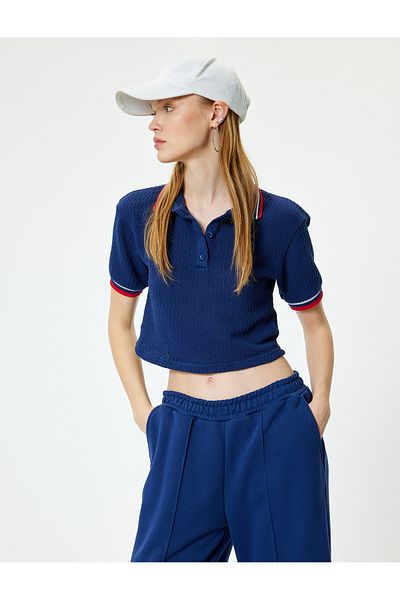 Koton Tricou cu gât polo, cu mânecă scurtă, cu nasturi, texturat