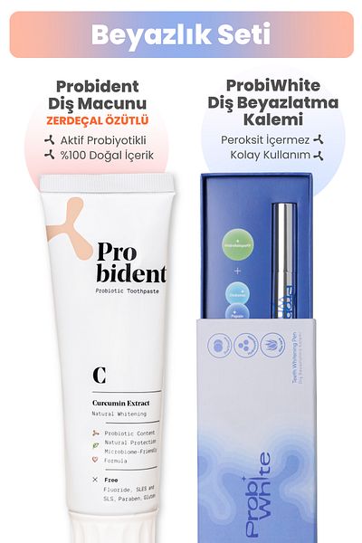 Probident Whiteness Set-Active Probiotic Turmeric Extract Added Toothpaste + Teeth Whitening Pen