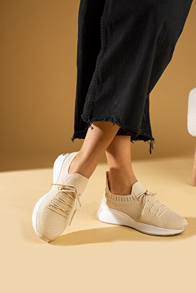 ShoeTek Дамски маратонки Faina, плетени, с връзки, бежови