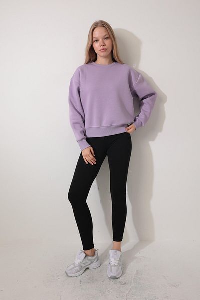 AMİDA Ethnic Flower Embroidered Lilac Sweatshirt - Crew Neck - 2438