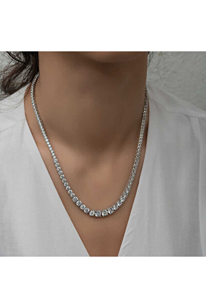 Genel Markalar Gümüş Süzme Beyaz Taşlı Su Yolu Kadın Kolye