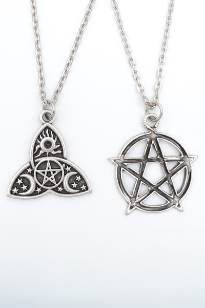 Genel Markalar 2'li Pentagram - Triquetra Güneş Ay Yıldız Gümüş Kaplama Unise...