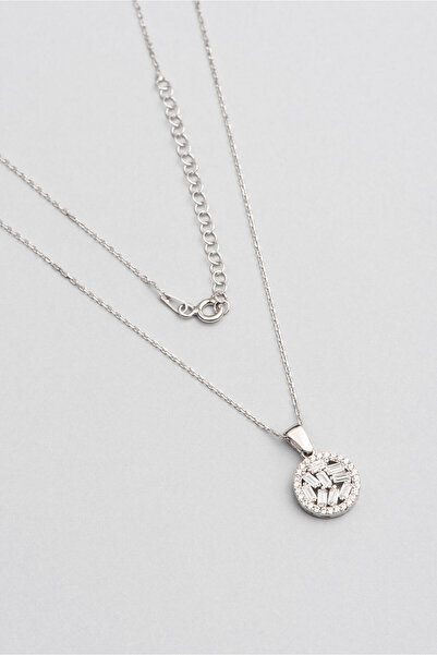 So CHIC... Baget Taşlı 18 Ayar Beyaz Altın Kaplama 45 Cm Gümüş Kolye