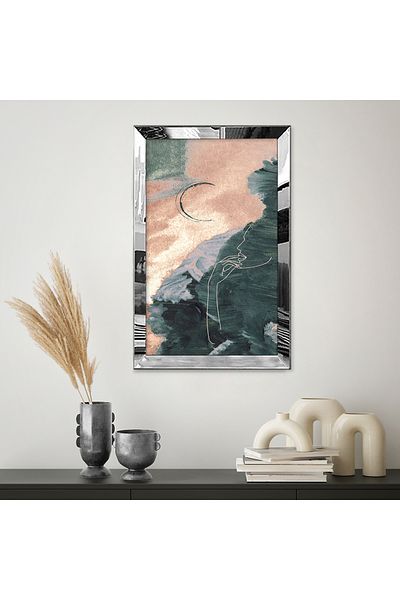Zevahir Mobilya Dekorasyon Pictură unică MDF cu cadru din plexiglas cu oglindă argintie, modernă, florală, albastră, desen abstract