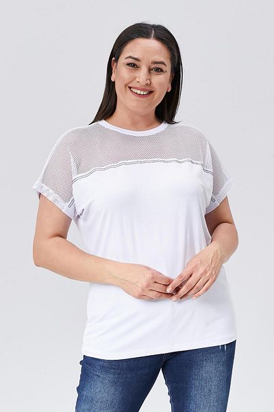Ebsumu Λευκή Μπλούζα Plus Size - Διχτυωτή Λεπτομέρεια