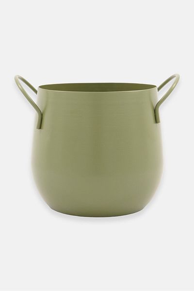 Muy Mucho Metal Planter With Handles 20,5 X 15 X 14,5 Cm, Olive