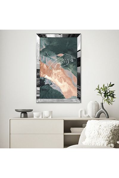Zevahir Mobilya Dekorasyon Pictură MDF unică cu desen abstract verde portocaliu modern cu cadru din plexiglas cu oglindă argintie