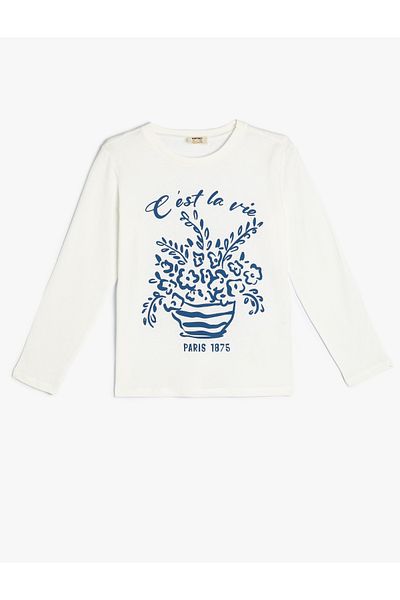 Koton Long Sleeve Crew Neck Floral Printed Cotton T-Shirt