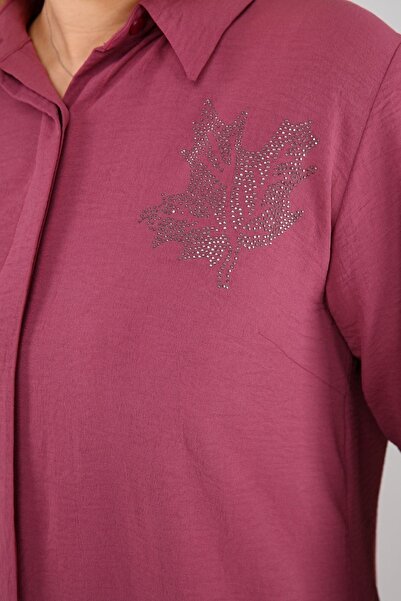 Ferace Γυναικείο πουκάμισο Hijab με στάμπα με φύλλα Ayrobin