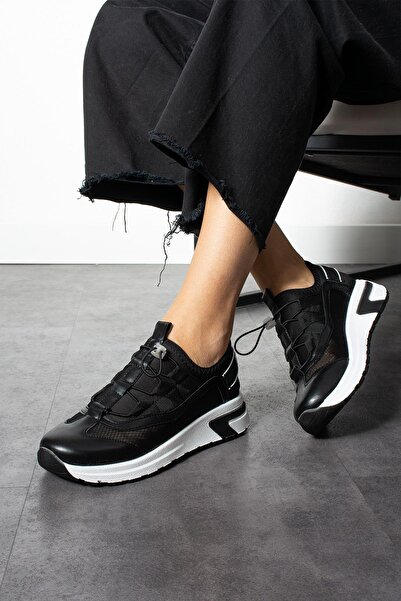 ShoeTek Loana Kadın Sneakers Sukubu Kumaş Spor Ayakkabı Siyah Deri