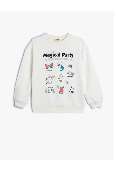 Koton Unicorn Printed Cotton Sweatshirt - Long Sleeve, Crew Neck, Raised