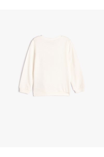 Koton Teddy Bear Printed Cotton Long Sleeve Sweatshirt - Crew Neck Raised