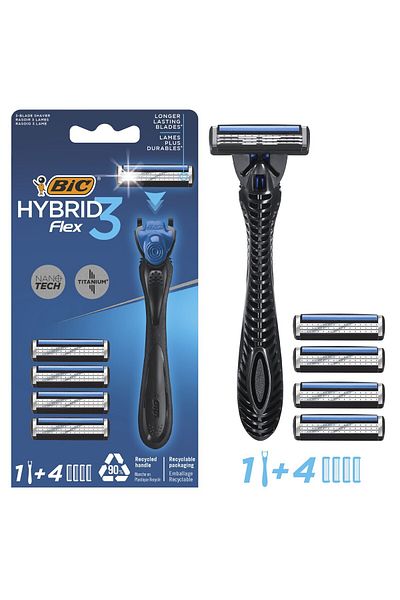 Bic Flex 3 Hybrid Men's Razor 1 Handle 4 Heads (3 Blades)