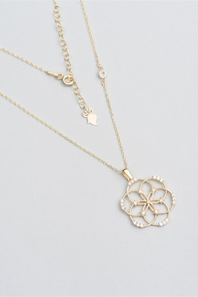 So CHIC... 18 Ayar Sarı Altın Kaplama Gümüş 45 Cm Yaşam Çiçeği Kolye