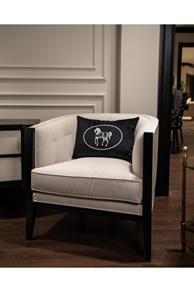 ref crea Husă de pernă cu model de cal brodat - Negru/Ecru