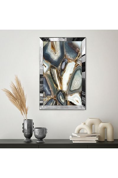 Zevahir Mobilya Dekorasyon Pictură MDF unică cu model de marmură alb-negru modern, cu cadru din plexiglas cu oglindă argintie