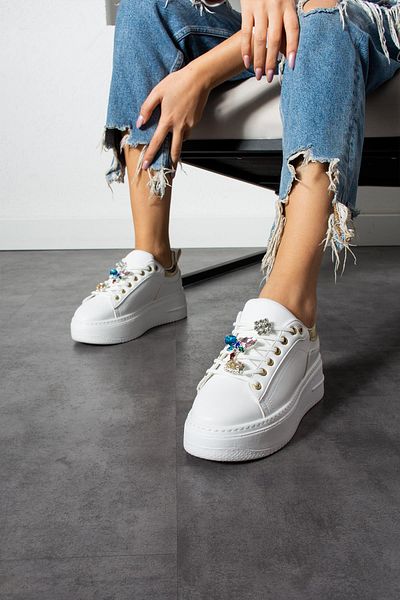 ShoeTek Maryse Γυναικεία Sneakers Lace-Up Stone Αθλητικά Παπούτσια Λευκό/χρυσό Δερμάτινο
