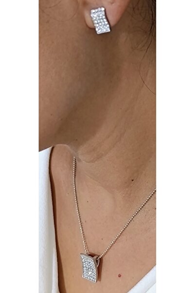 MENTAŞ طقم قلادة وأقراط فضية للسيدات - طقم مجوهرات