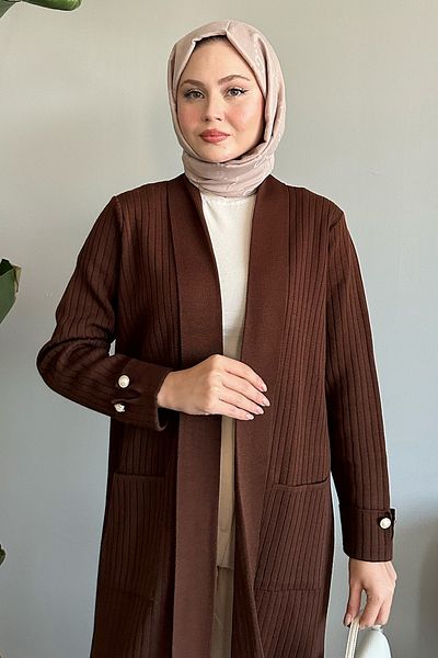 InStyle Ζακέτα με ραβδώσεις σε καφέ πλεκτό μανίκι