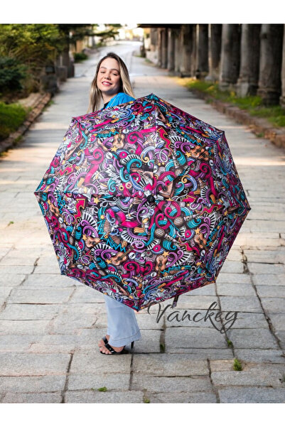 VANCKEY Graffiti Müzik Desenli 8 Telli Manuel Rüzgara Dayanıklı Şemsiye