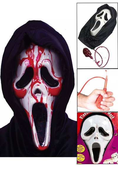 Parti dolabı Halloween Özel Kan Efektli Çığlık Maske, Cadılar Bayramı Scream Korkunç Kanayan Çığlık Maske 45x27cm