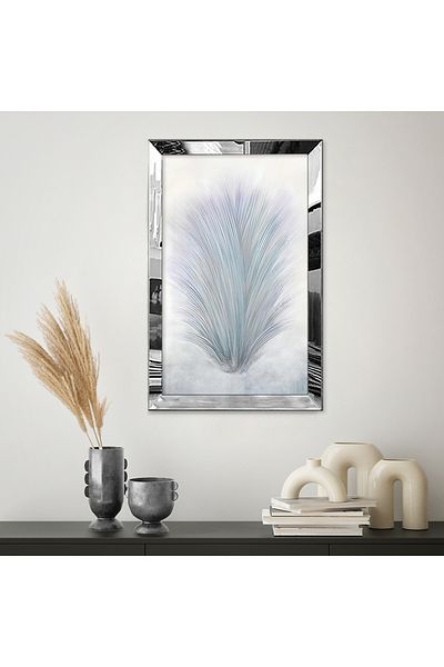 Zevahir Mobilya Dekorasyon Pictură unică MDF cu cadru din plexiglas cu oglindă argintie, minimalistă, albă, gri, desen abstract elegant
