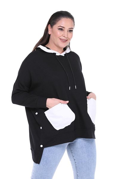 Ebsumu Women's Plus Size Extra Comfortable Fit Black Sweatshirt with White Pocket Detail