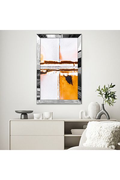 Zevahir Mobilya Dekorasyon Pictură din MDF cu cadru din plexiglas cu oglindă argintie, linii abstracte, desen, pictură unică din MDF