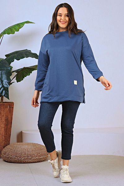 Ferace Women's Hijab Clothing Large Size Tunic Two Thread Indigo