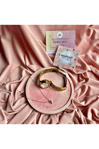 Handmade Tekli Dekoratif Pembe Beyaz Mermer Desen Takı Tabağı Takı Organizeri