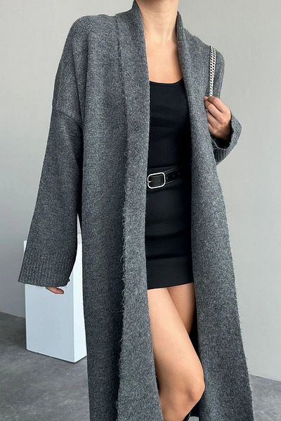 My Blog Sahara Smoke Coloured Long Plain Cardigan-4164