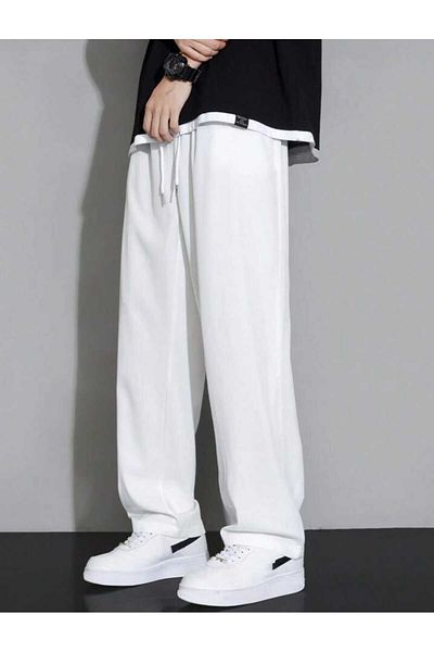 yg ydn giyim White Baggy Fit Straight Leg Comfortable Sweatpants