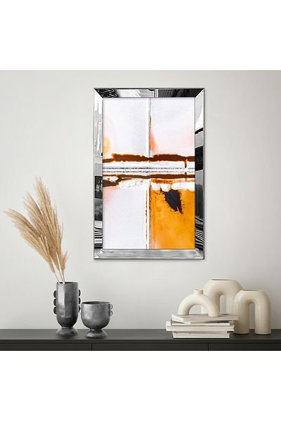 Zevahir Mobilya Dekorasyon Pictură din MDF cu cadru din plexiglas cu oglindă argintie, linii abstracte, desen, pictură unică din MDF