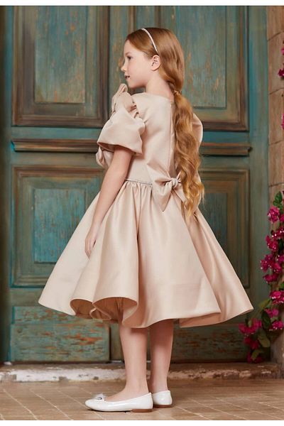 PİXİNADELUXE Gold Collar Detailed Girl's Evening Dress with Bow Back Bag and Crown Accessories