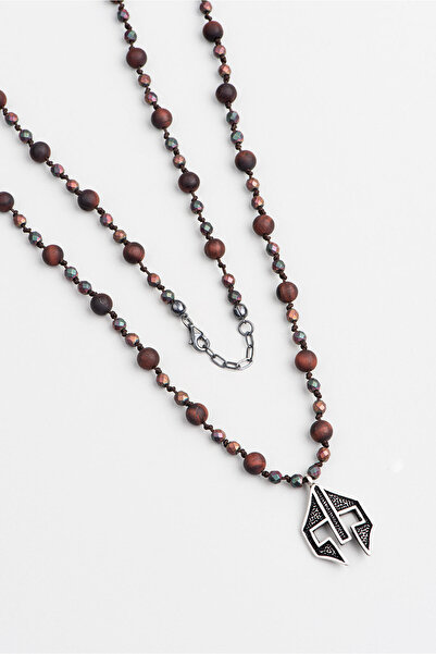 So CHIC... Kaplan Gözü Taşlı Antik Miğfer Figürlü 75 Cm Gümüş Kolye