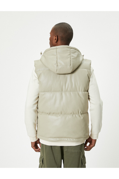 Koton Şişme Yelek Slim Fit Kapşonlu Fermuarlı Cepli