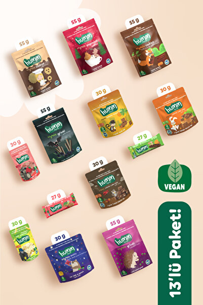 Humm Organic Organik Vegan Tatlı & Tuzlu Atıştırmalık Paketi - 13 adet (13 çe...