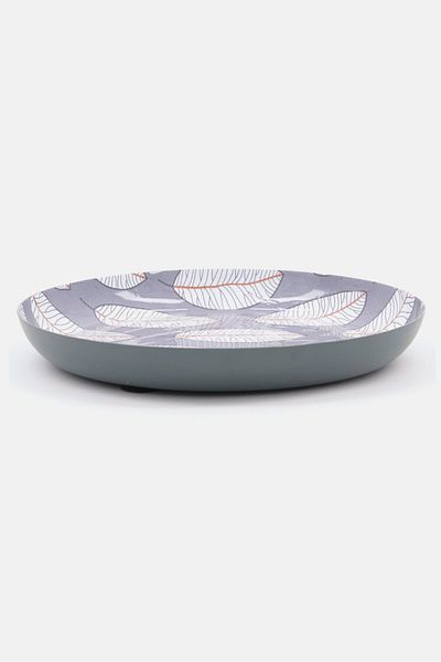 Boltze Round Leaf Printed Plate 21 X 3 Cm, Grey