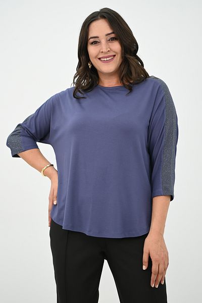 Koza Butik بلوزة نسائية كبيرة الحجم بأكمام لامعة 1855