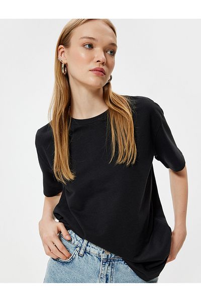 Koton Tricou de bază din bumbac cu mânecă scurtă cu decolteu