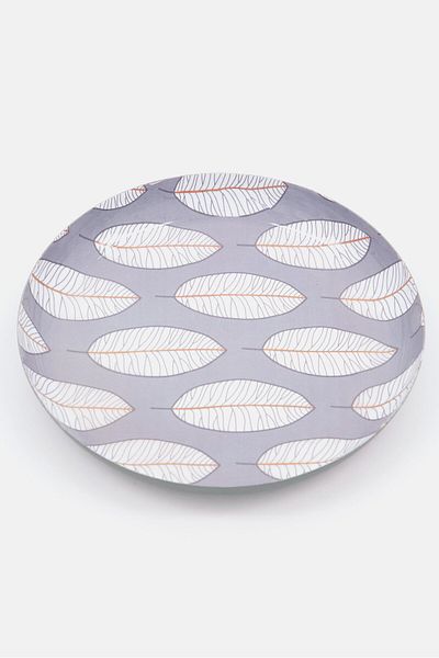 Boltze Round Leaf Printed Plate 21 X 3 Cm, Grey