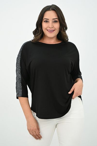 Koza Butik Women's Plus Size Sleeve Glitter Detailed Blouse 1855