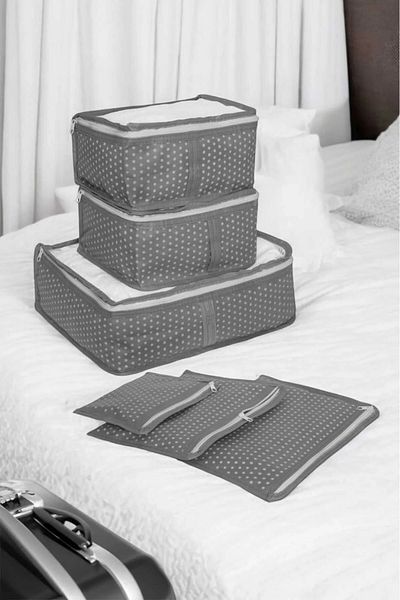 Özlem Toys Suitcase Travel Organizer 6 Pieces (Grey Dot Pattern)
